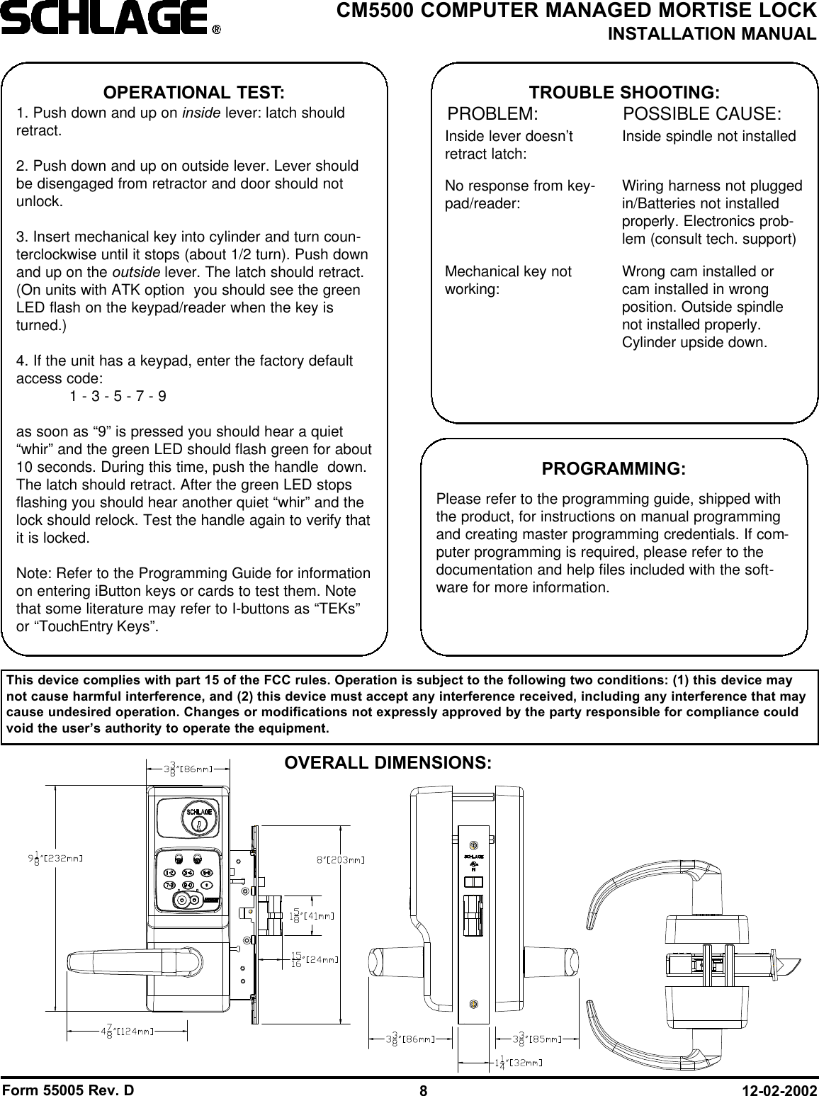 PROXIF Door Lock User Manual 55005_D.PDF Schlage Electronic Security
