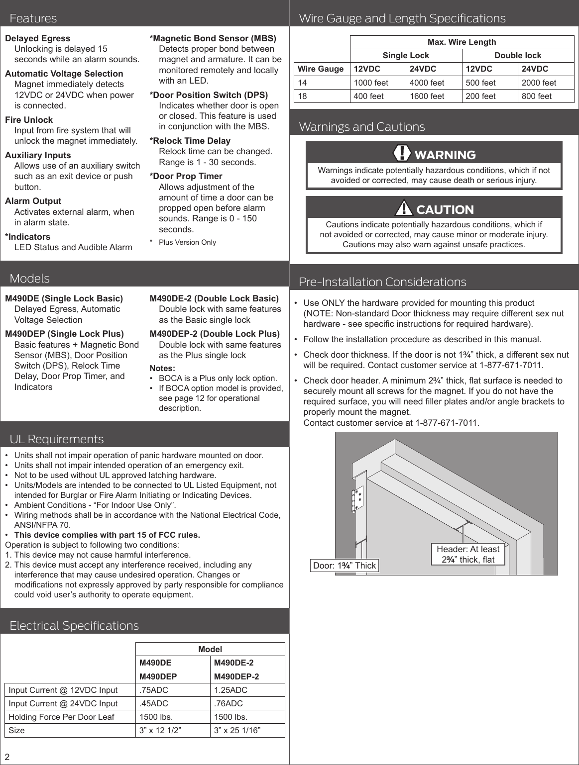 Page 2 of 12 - Schlage Electronics  M490DE Installation Manual 102807