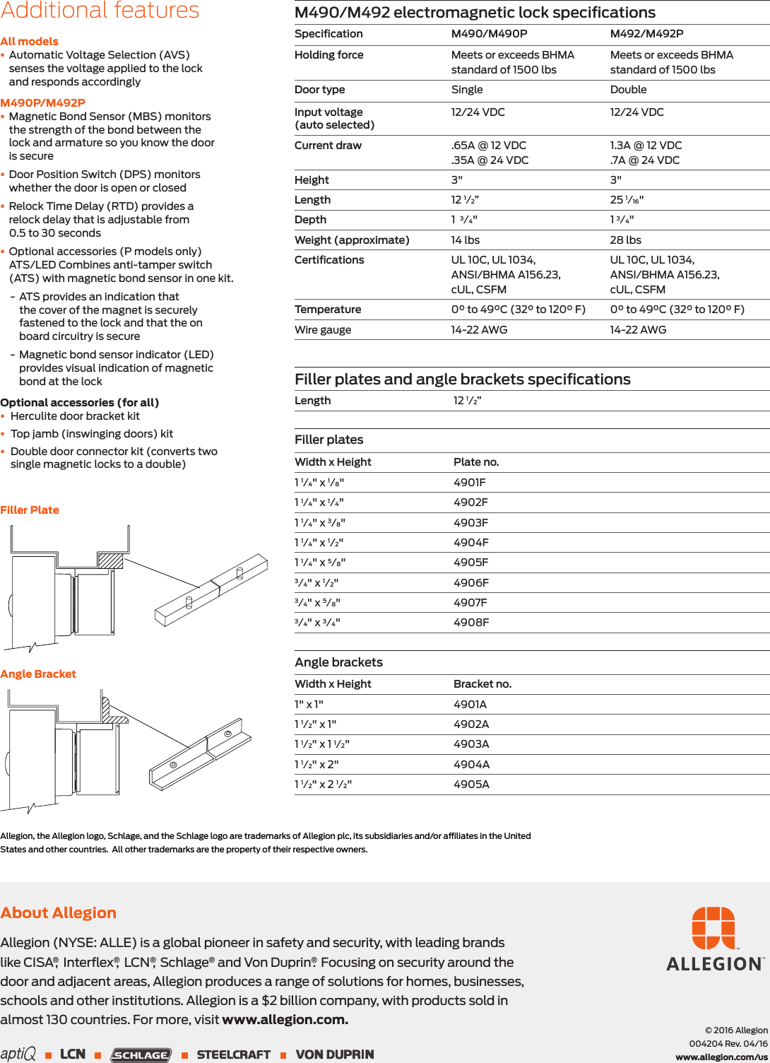 Page 2 of 2 - Schlage Electronics  M490/492 Data Sheet 104204