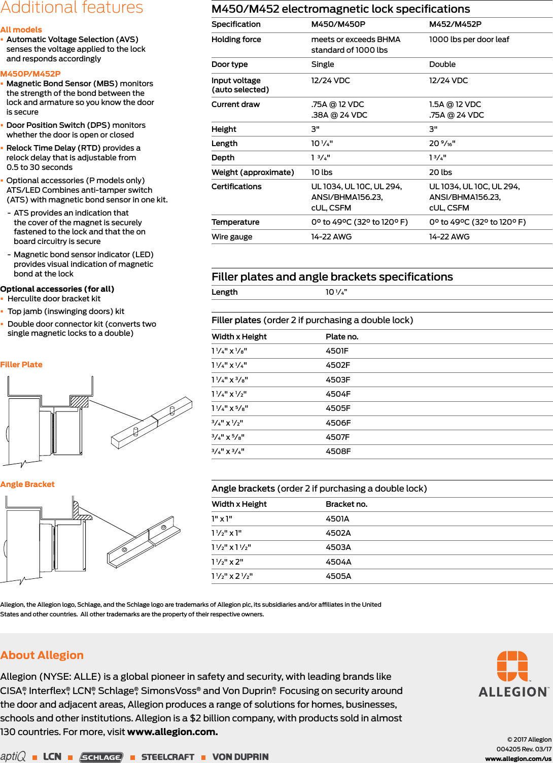 Page 2 of 2 - Schlage Electronics M450 M452 Electromagnetic Locks Data Sheet M450/452 High Security Series Lock 104205