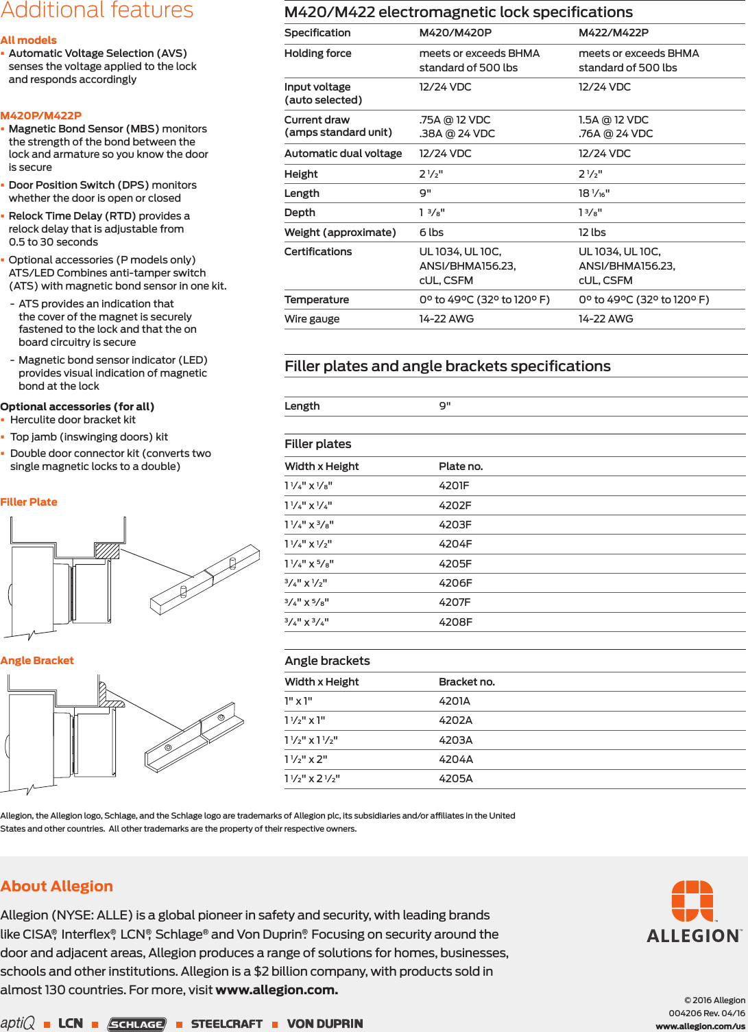 Schlage Electronics M420/422 High Security Series Electromagnetic Lock ...