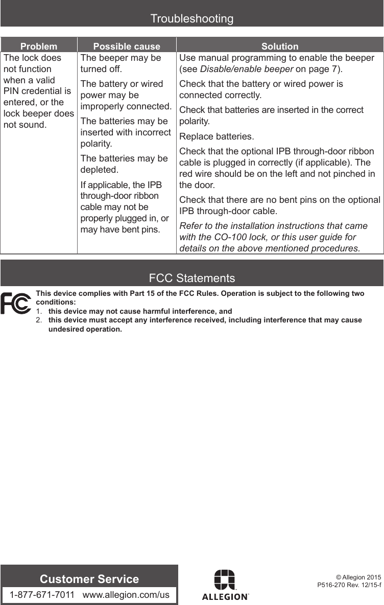 Page 12 of 12 - Schlage Electronics  CO-100 User Guide 104210