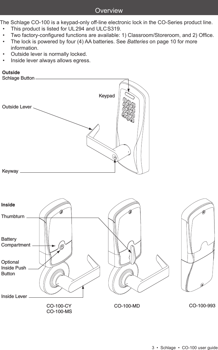 Schlage Electronics CO 100 User Guide 104210