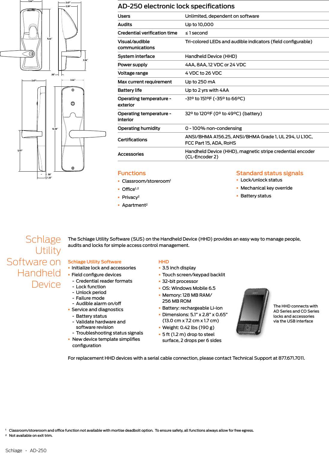 Page 2 of 4 - Schlage Electronics  AD-250 Datasheet 104436