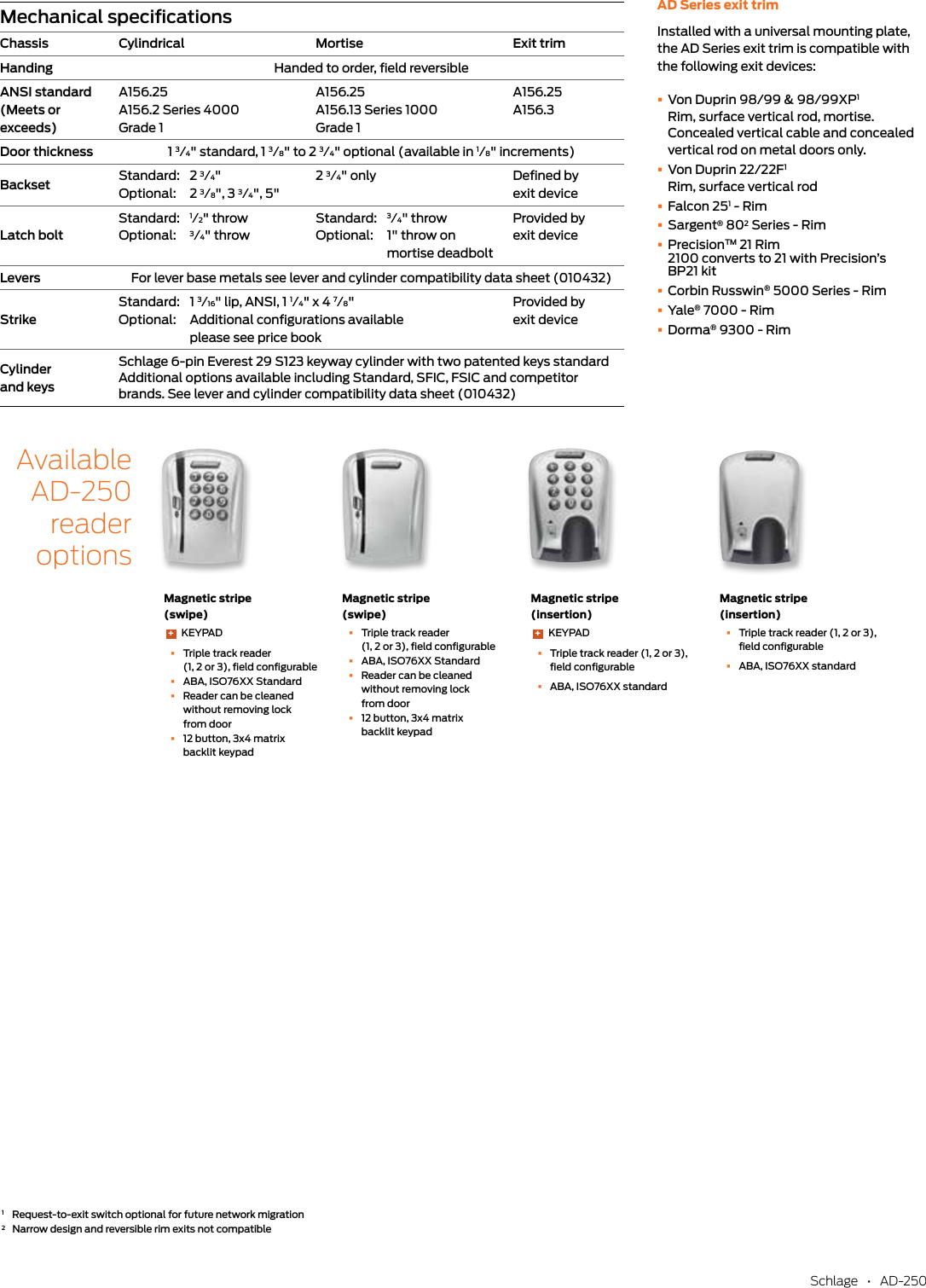 Page 3 of 4 - Schlage Electronics  AD-250 Datasheet 104436