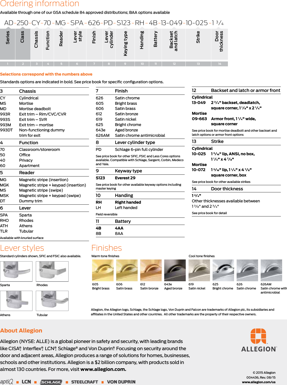 Page 4 of 4 - Schlage Electronics  AD-250 Datasheet 104436