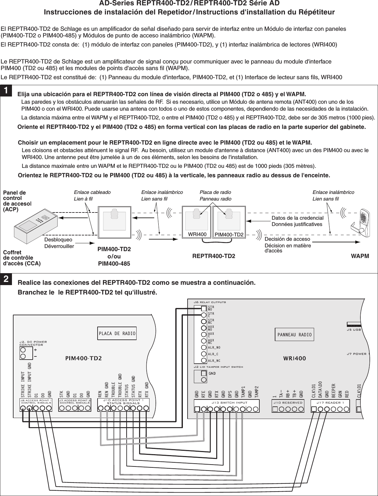 Page 2 of 2 - Schlage Electronics SCH_ElectronicLocks_ADSeries_REPTR400TD2_InstructionsInstallation_P516371 AD-Series REPTR400-TD2 Repeater Installation Manuals 105232 P516371