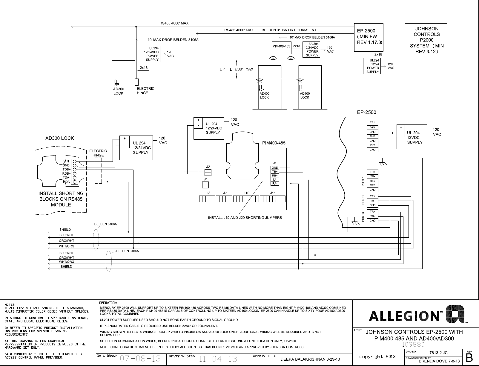 Page 1 of 1 - Schlage Electronics C AD300 AD400 Wiring Diagram Johnson Controls EP-2500 RS485 109880