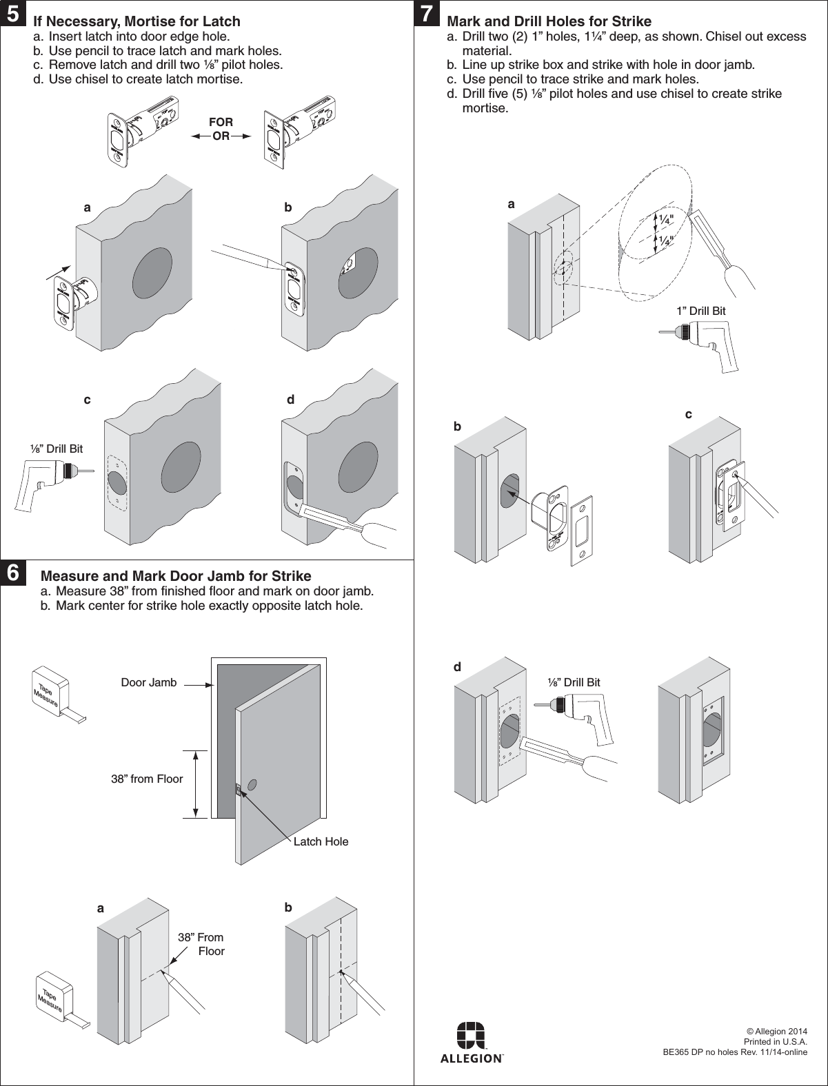 Page 2 of 2 - Schlage Residential 07062-b.unlocked BE365 - Keypad Deadbolt Door Preparation Instructions For With No Holes 07062-b