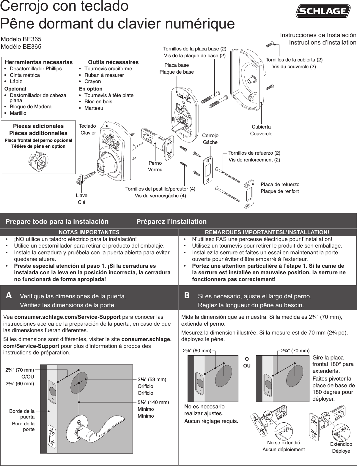 Page 5 of 8 - Schlage Residential  BE365 - Keypad Deadbolt Installation Instructions 23780000