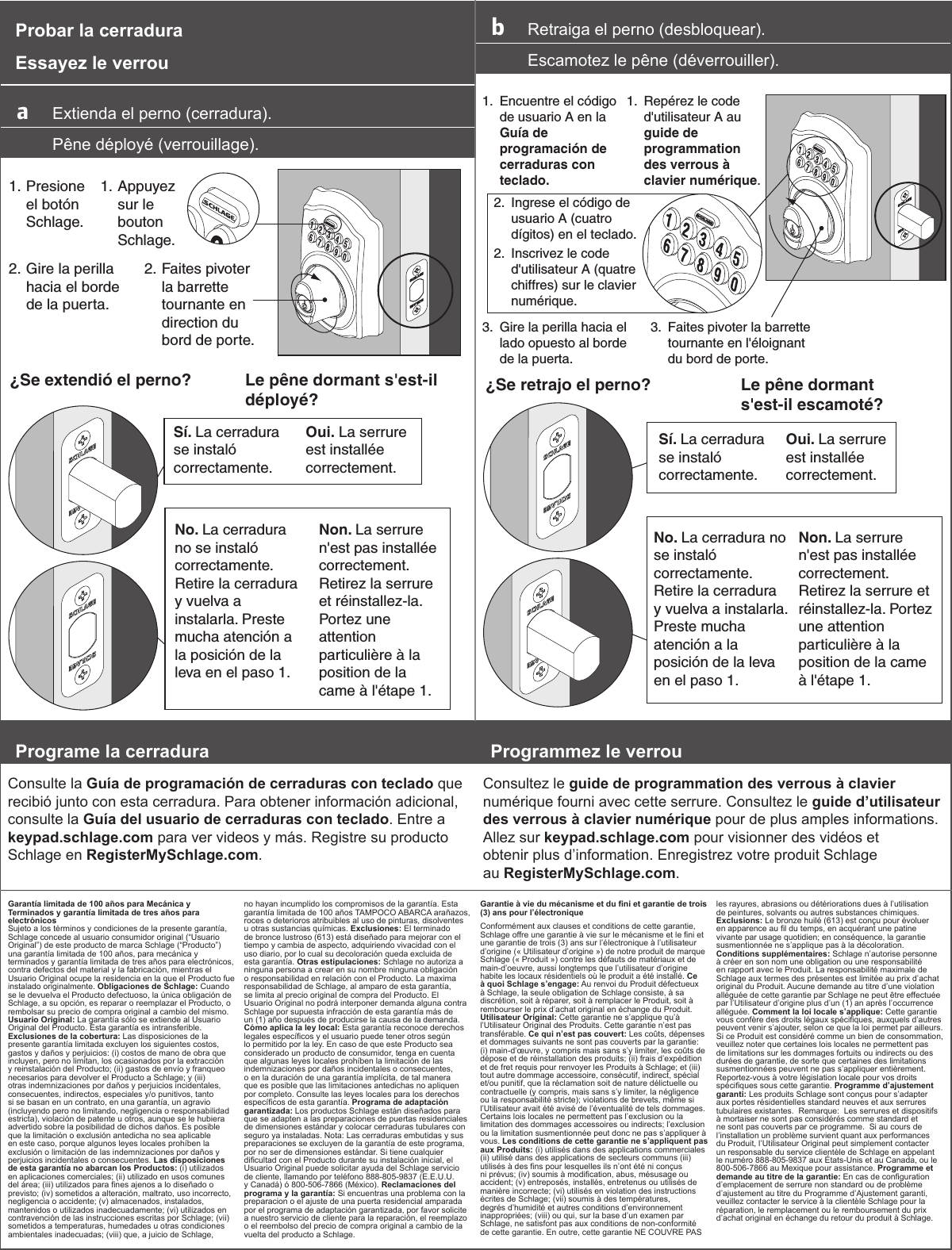 Page 8 of 8 - Schlage Residential  BE365 - Keypad Deadbolt Installation Instructions 23780000