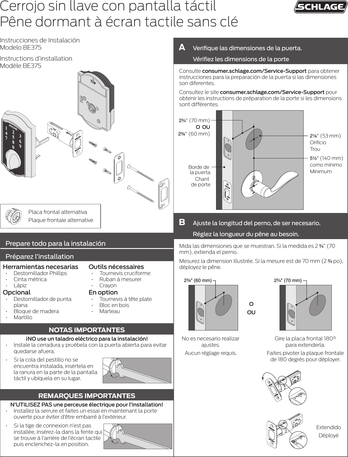 Page 5 of 8 - Schlage Residential  BE375 Touch Deadbolt Installation Instructions P516-865