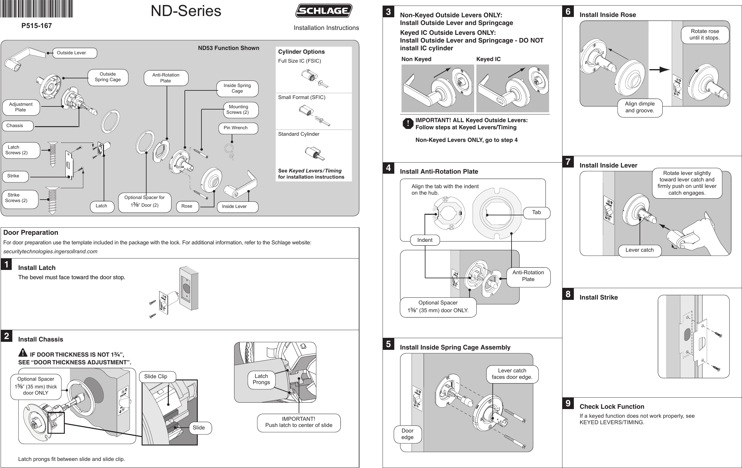 Page 1 of 4 - Schlage  ND-Series Standard Installation Instructions (locks Manufactured After 8-15-2012) NDSeries Stand Install Instructionslocksmanafter8-15-2012