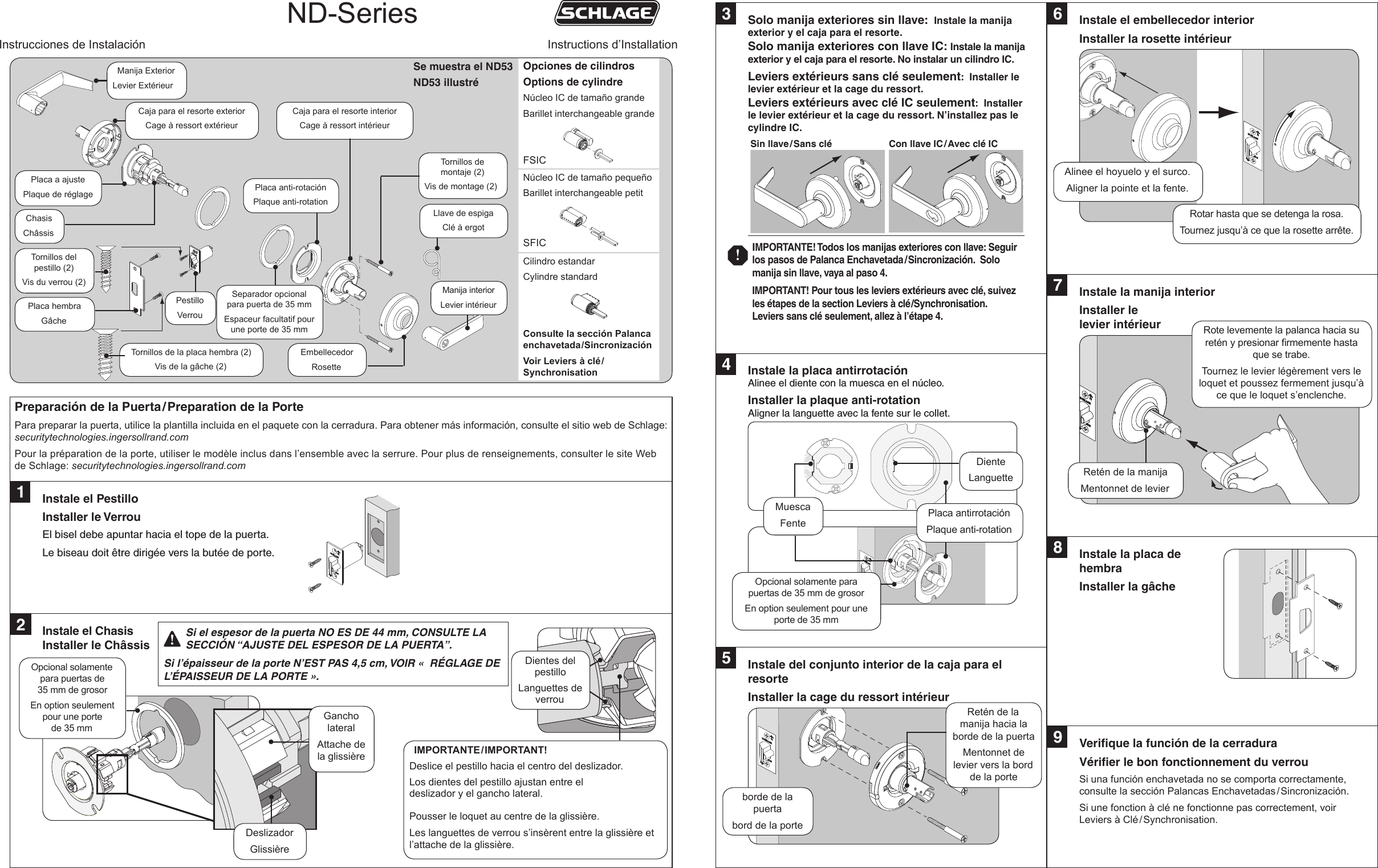 Schlage ND Series Standard Installation Instructions (locks