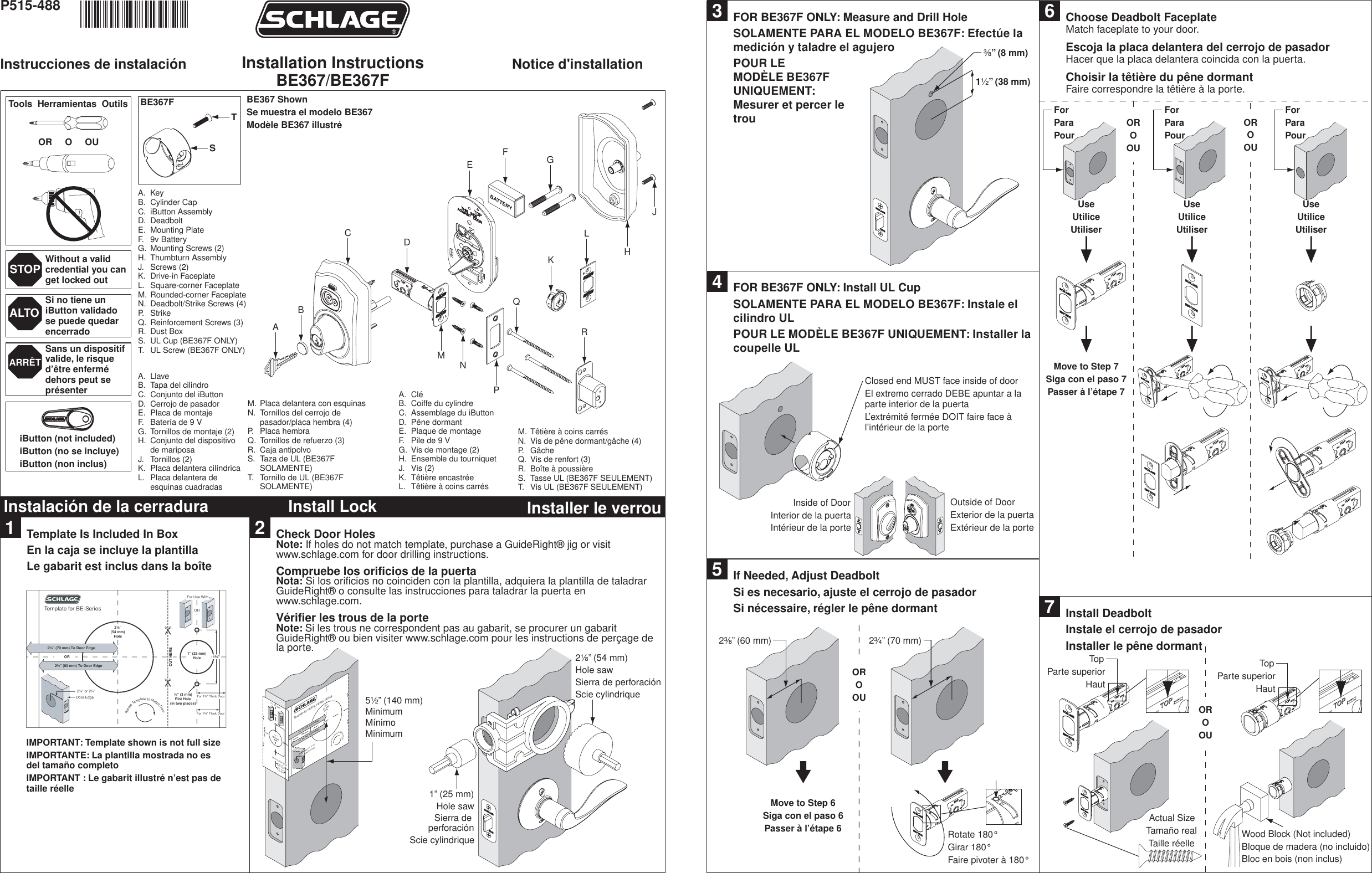 Schlage Be367 Users Manual P515 488 B