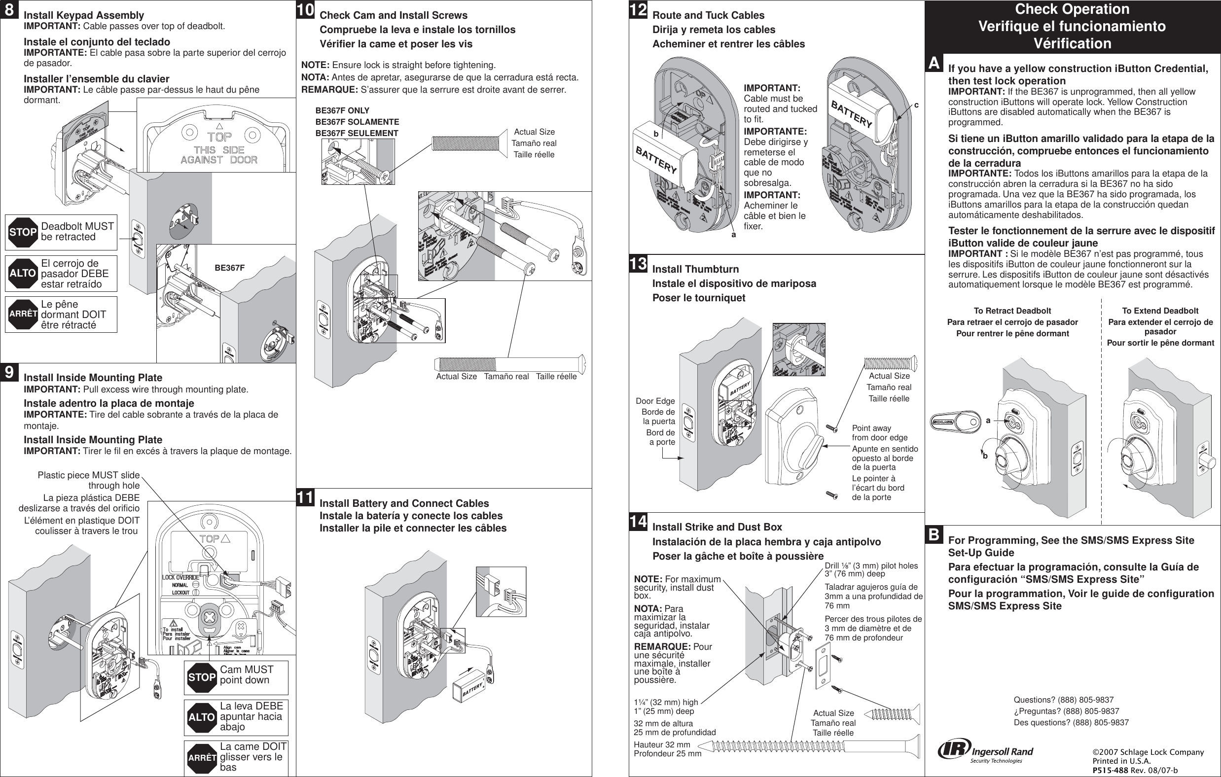 Schlage Be367 Users Manual P515 488 B