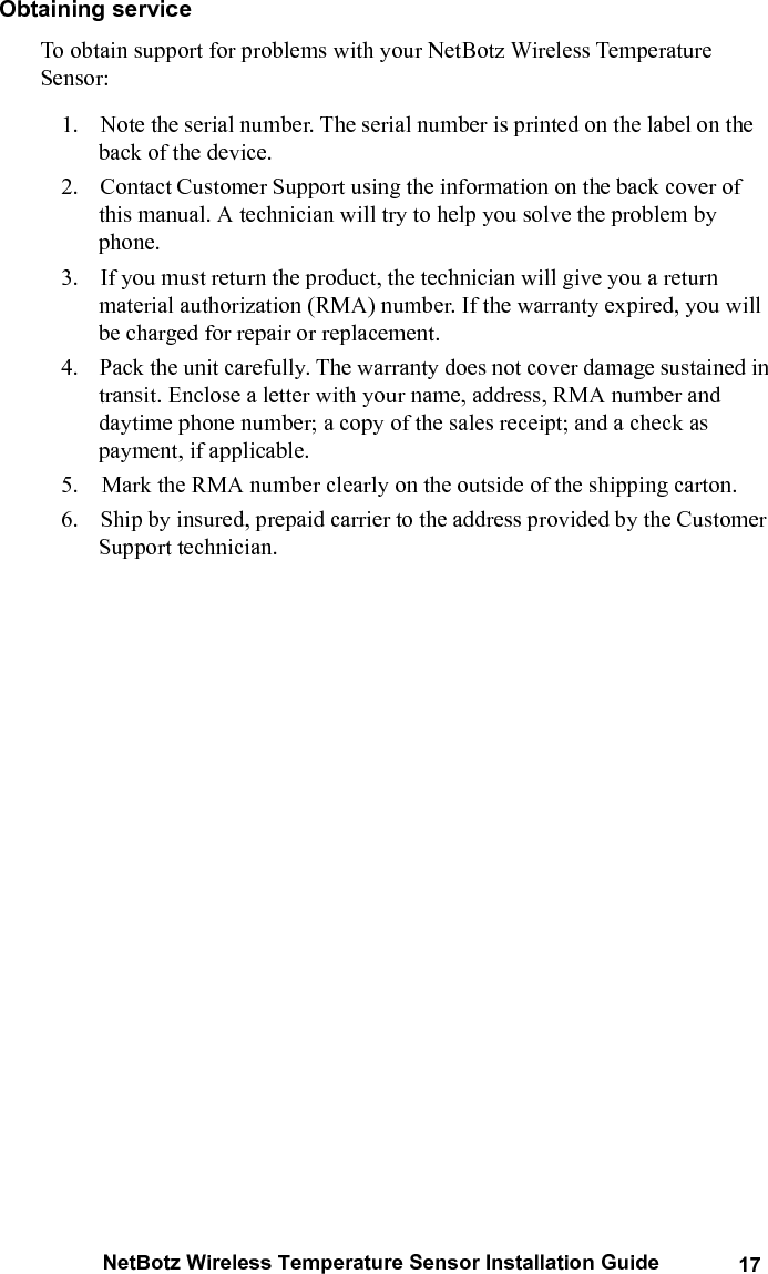 18 NetBotz Wireless Temperature Sensor Installation Guide