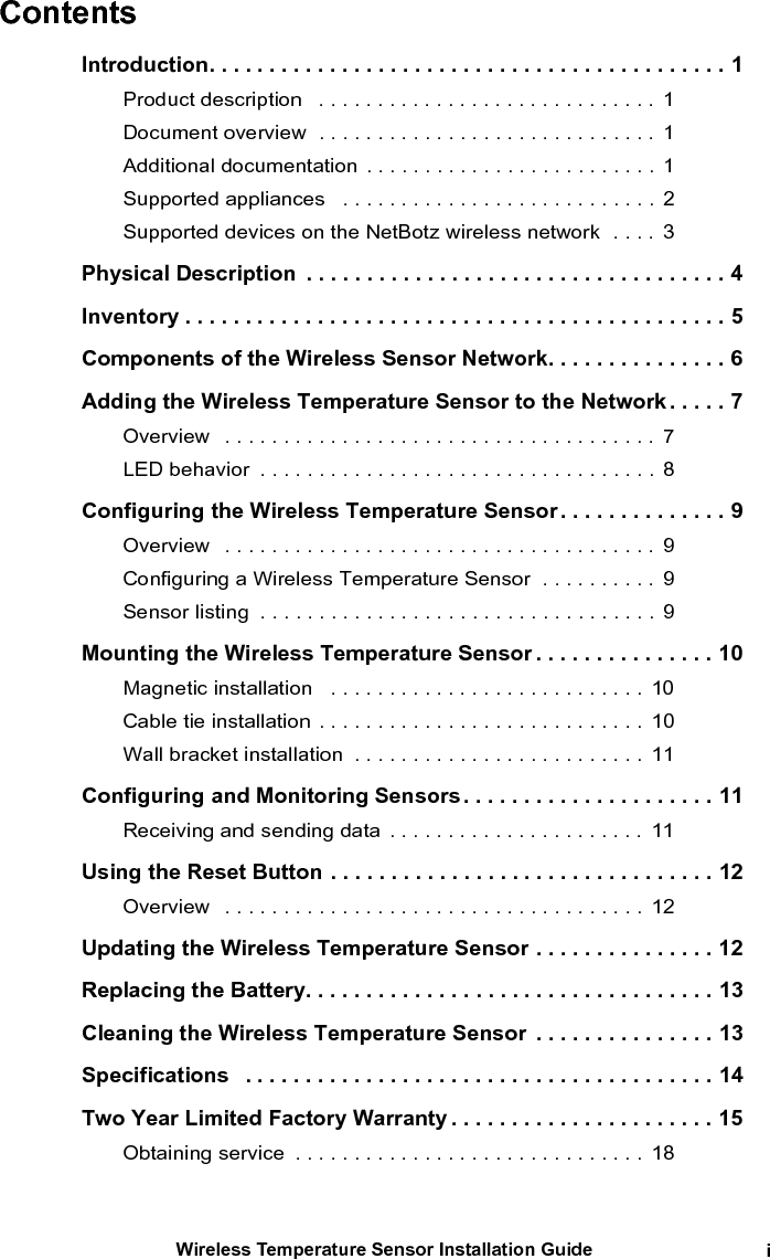 iiWireless Temperature Sensor Installation Guide