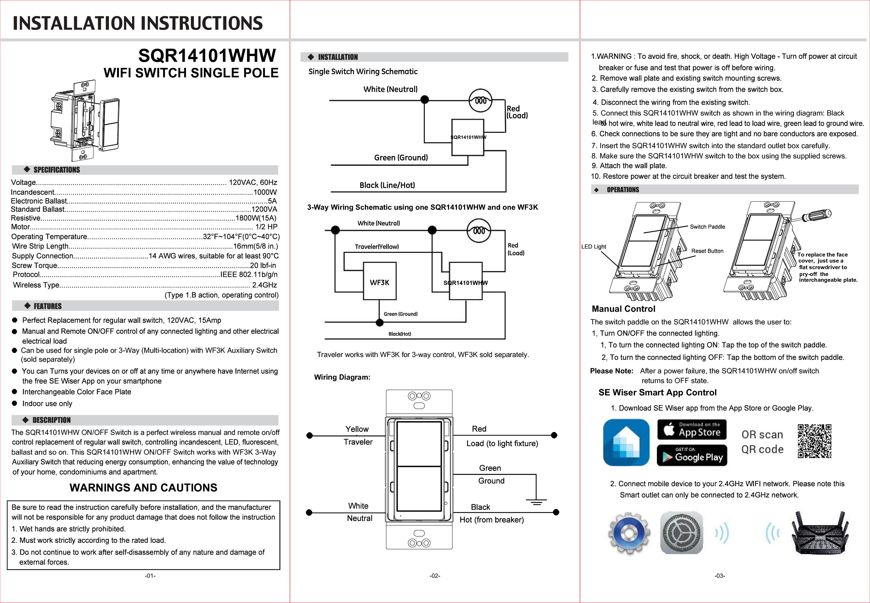 Schneider Electric 14101W WIFI SWITCH, SINGLE POLE, REQUIRES NEUTRAL