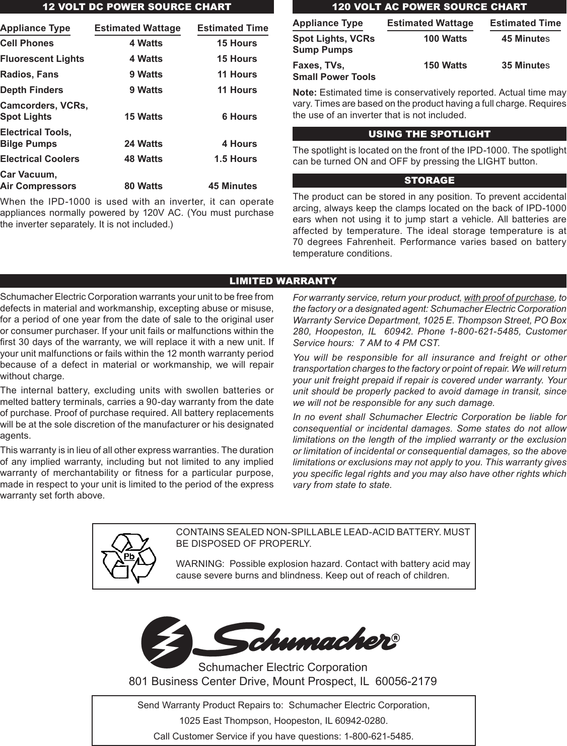 Schumacher Instant Power 00 99 000656 Users Manual