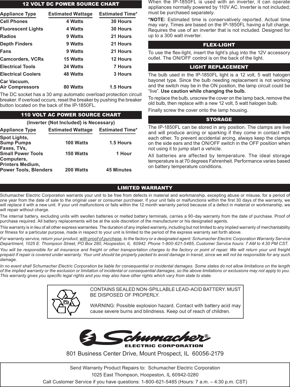 Page 2 of 2 - Schumacher Schumacher-Instant-Power-00-99-000674-Users-Manual-  Schumacher-instant-power-00-99-000674-users-manual