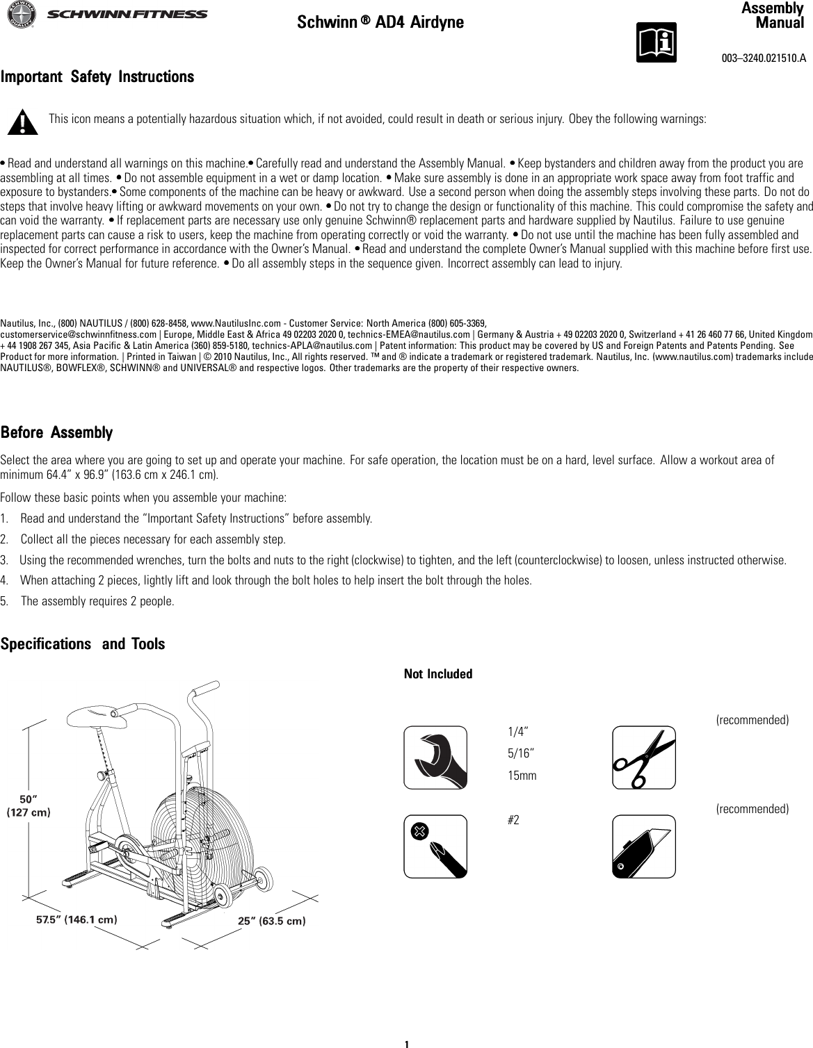 Page 1 of 8 - Schwinn Schwinn-Ad4-Assembly-Manual-  Schwinn-ad4-assembly-manual