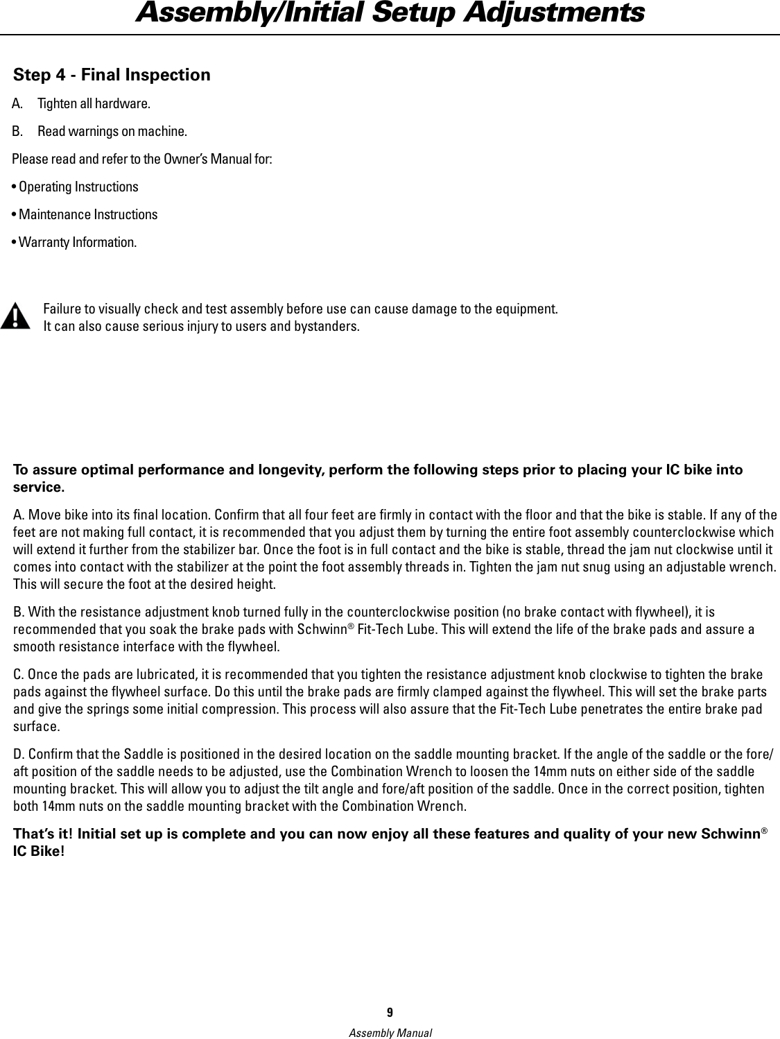 Page 9 of 12 - Schwinn Schwinn-Ic-Elite-Assembly-Manual-  Schwinn-ic-elite-assembly-manual