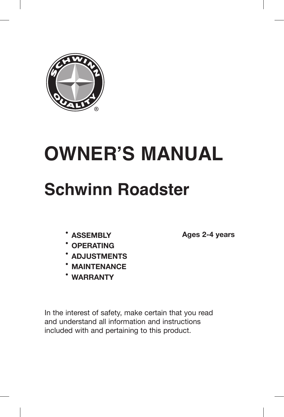 Page 1 of 12 - Schwinn Schwinn-Roadster-Trike-Owners-Manual-  Schwinn-roadster-trike-owners-manual