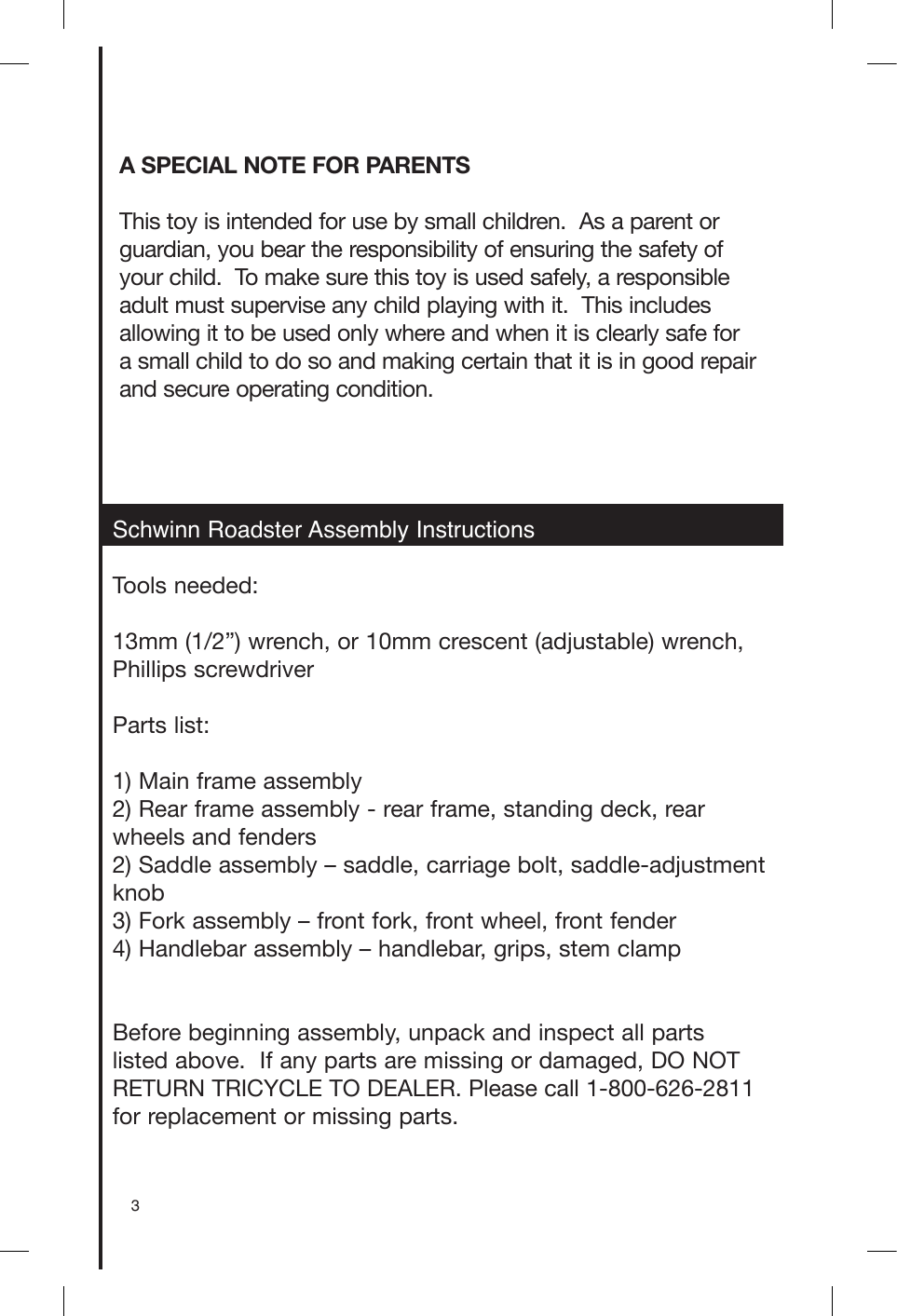 Page 4 of 12 - Schwinn Schwinn-Roadster-Trike-Owners-Manual-  Schwinn-roadster-trike-owners-manual