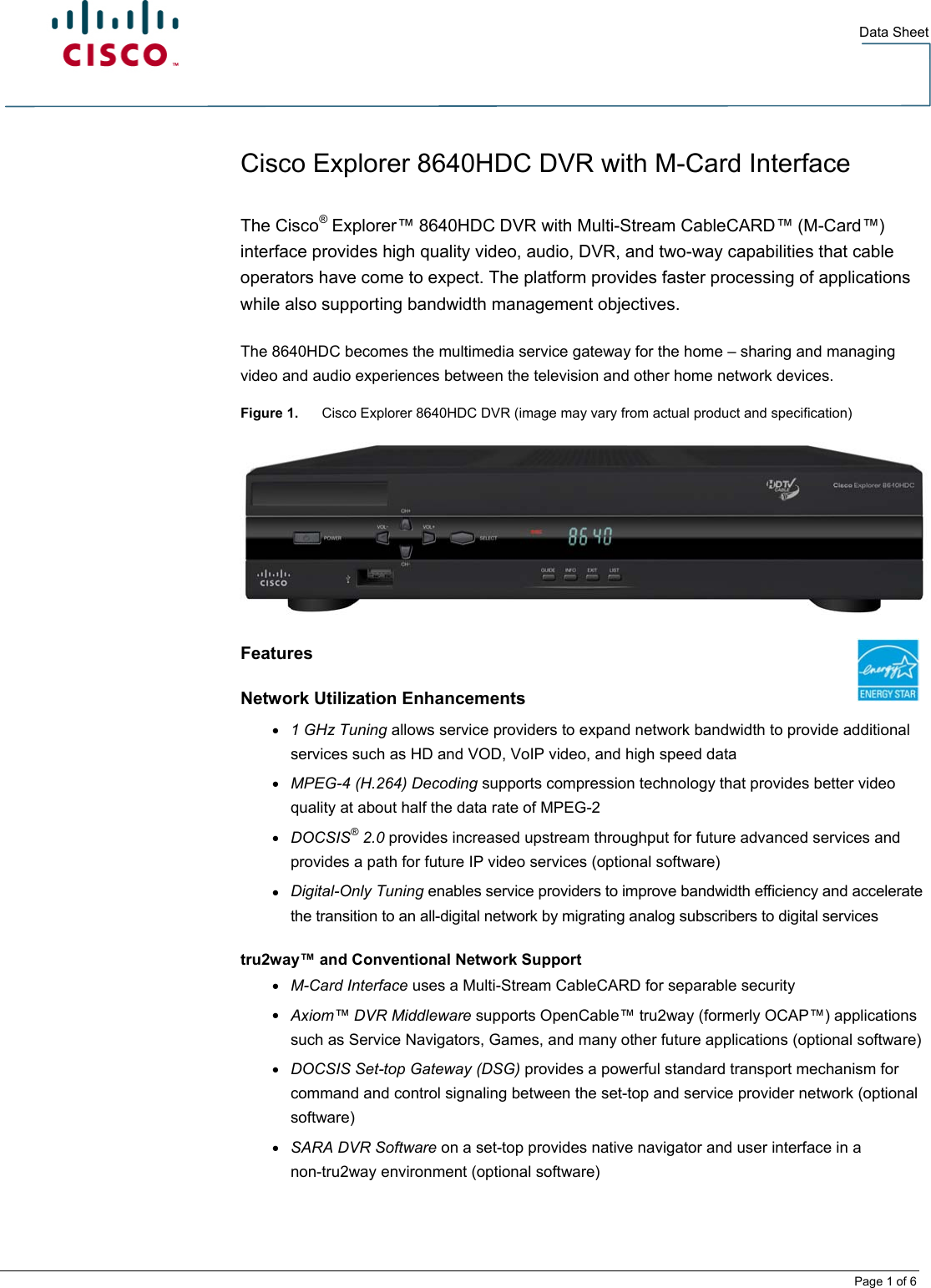 Page 1 of 6 - Scientific-Atlanta Scientific-Atlanta-8640Hdc-Users-Manual- Cisco Explorer 8640HDC DVR With M-Card Interface - 7015626  Scientific-atlanta-8640hdc-users-manual