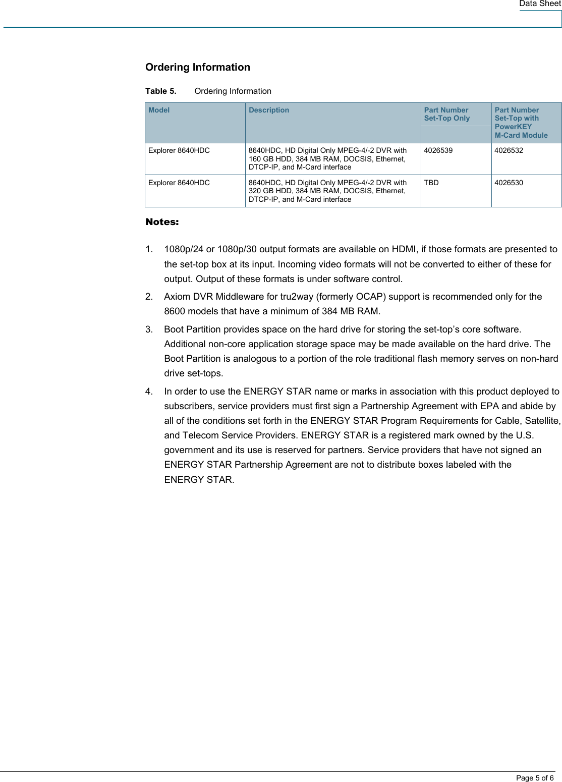 Page 5 of 6 - Scientific-Atlanta Scientific-Atlanta-8640Hdc-Users-Manual- Cisco Explorer 8640HDC DVR With M-Card Interface - 7015626  Scientific-atlanta-8640hdc-users-manual