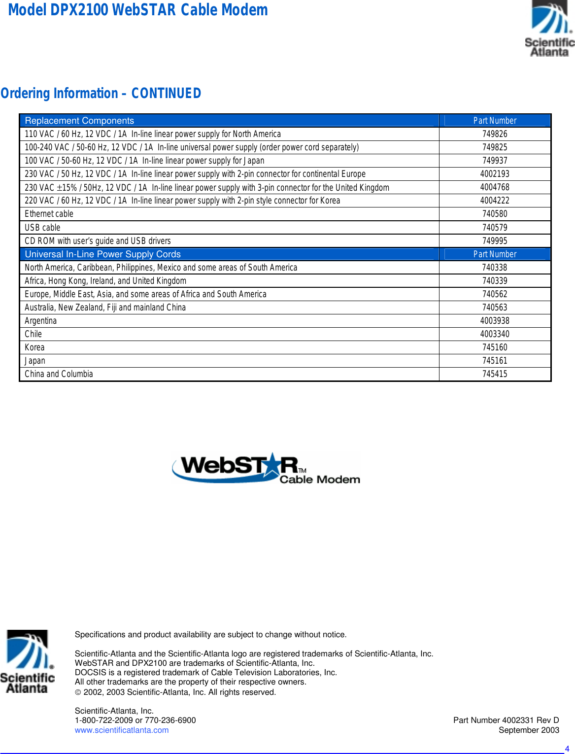 Page 4 of 4 - Scientific-Atlanta Scientific-Atlanta-Dpx2100Tm-Users-Manual- .Specifications . Scientific-atlanta-dpx2100tm-users-manual