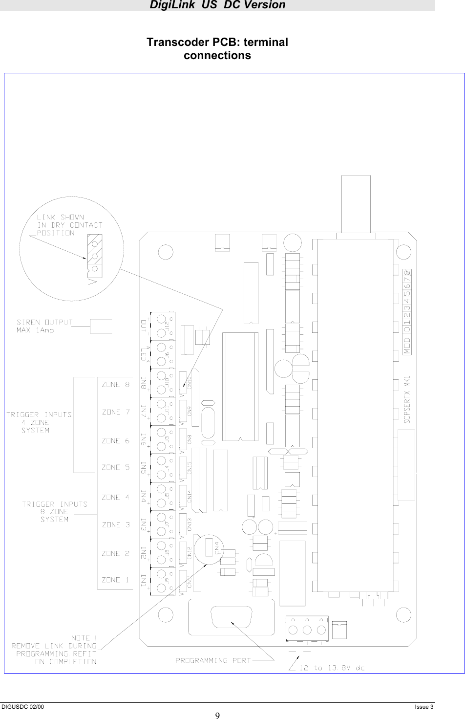 DigiLink  US  DC Version  DIGUSDC 02/00     Issue 3 9  Transcoder PCB: terminal connections  