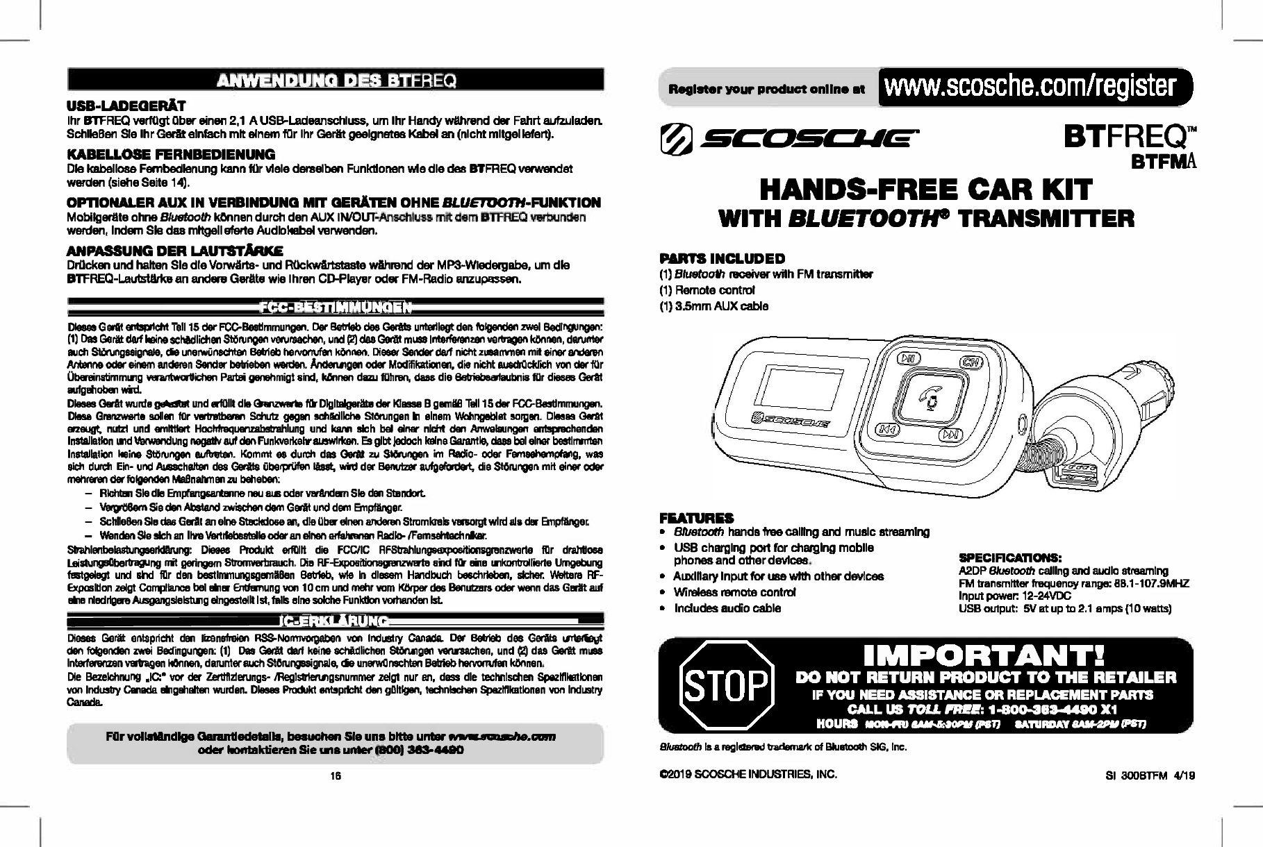 Scosche BTFM Bluetooth FM Transmitter User Manual