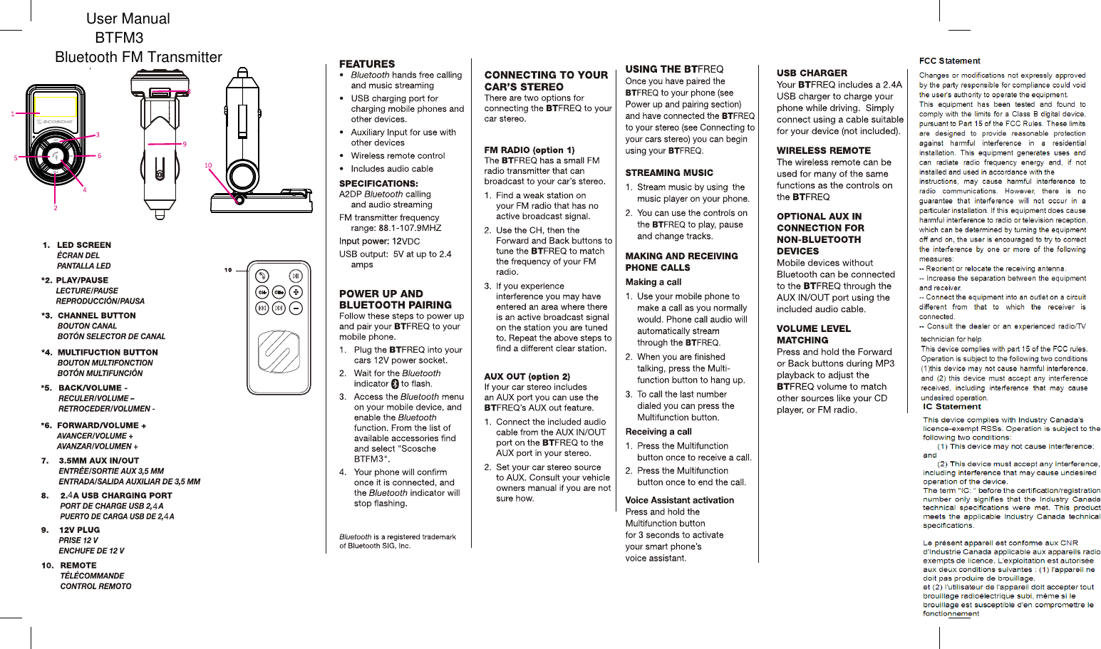 Page 1 of Scosche BTFM3 Bluetooth FM Transmitter User Manual              1