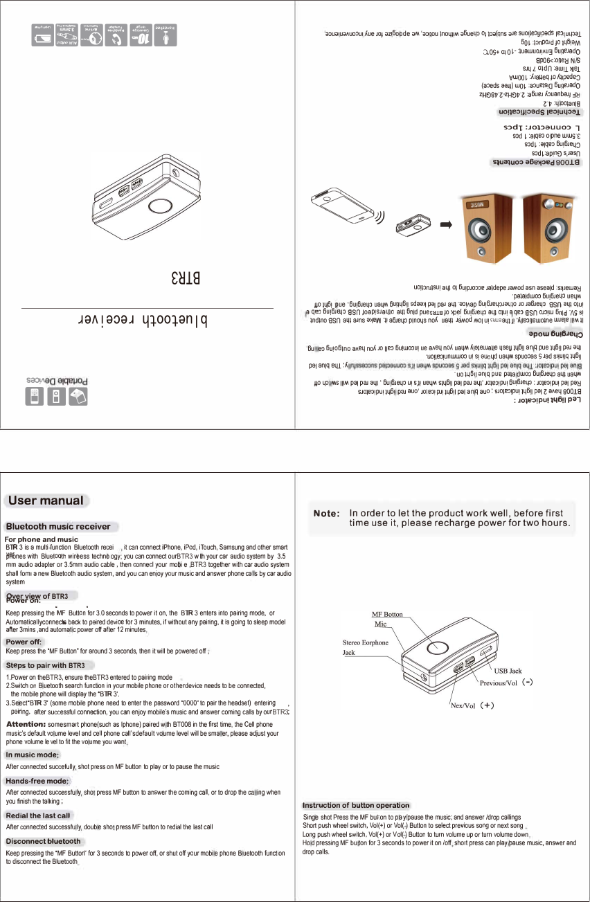 Page 1 of Scosche BTR3 bluetooth receiver User Manual 
