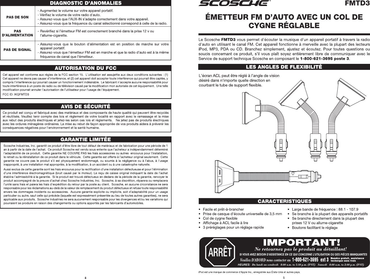 Scosche FMTD3 FM Transmitter User Manual