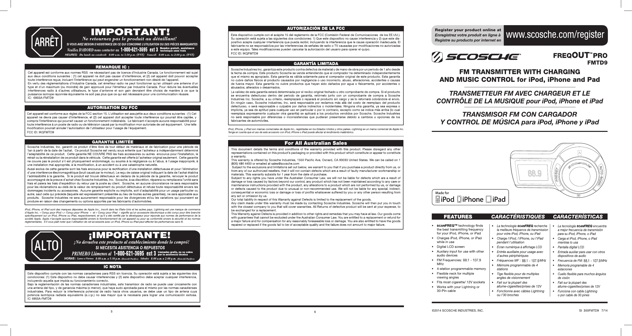 Scosche FMTD9 Personal FM Transmitter User Manual FMTD9 foldout indd