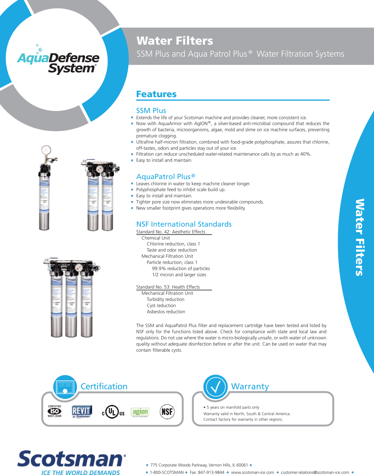 Scotsman Aquapatrol Plus And Ssm Specification Sheet Water Filters