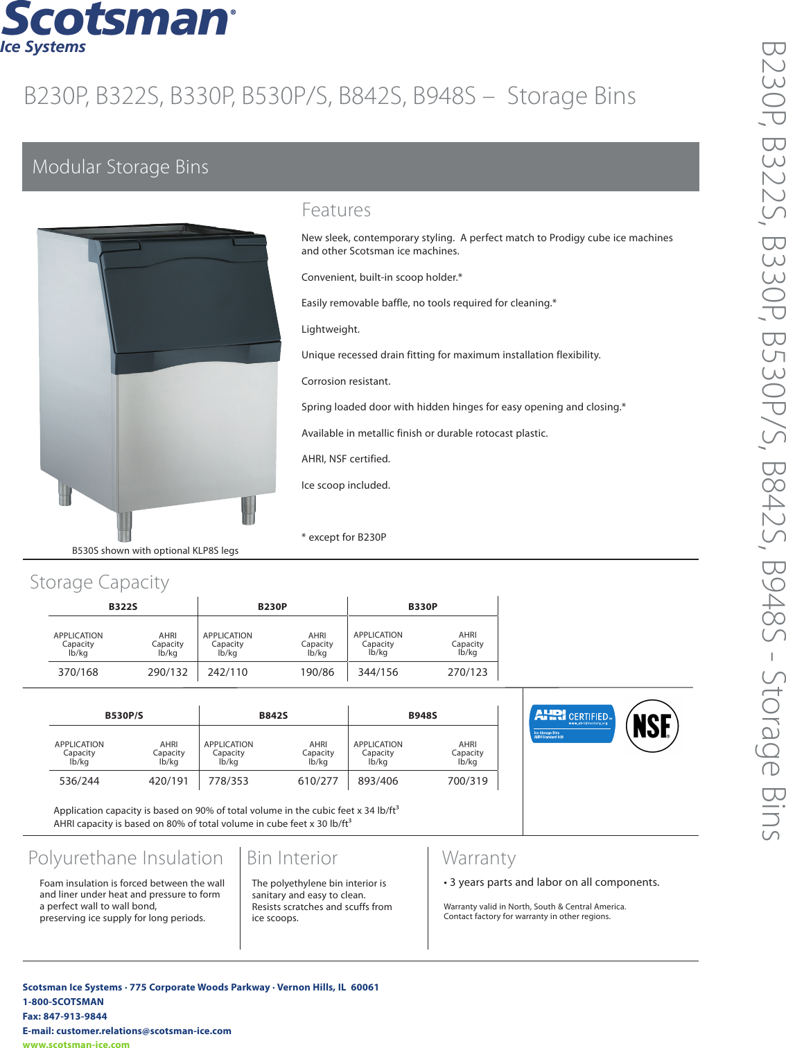 Scotsman B230P Specification Sheet