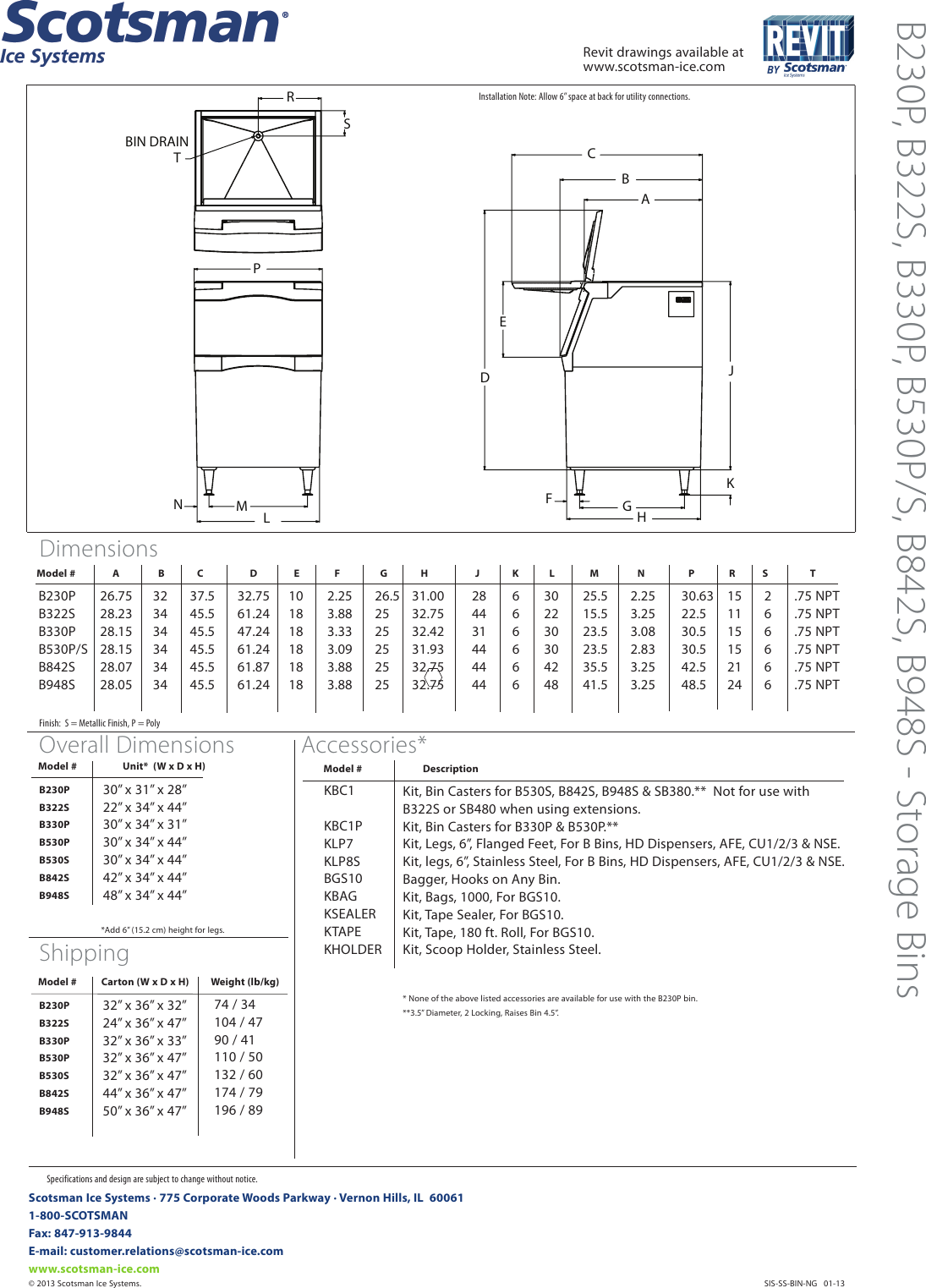 Scotsman B230P Specification Sheet