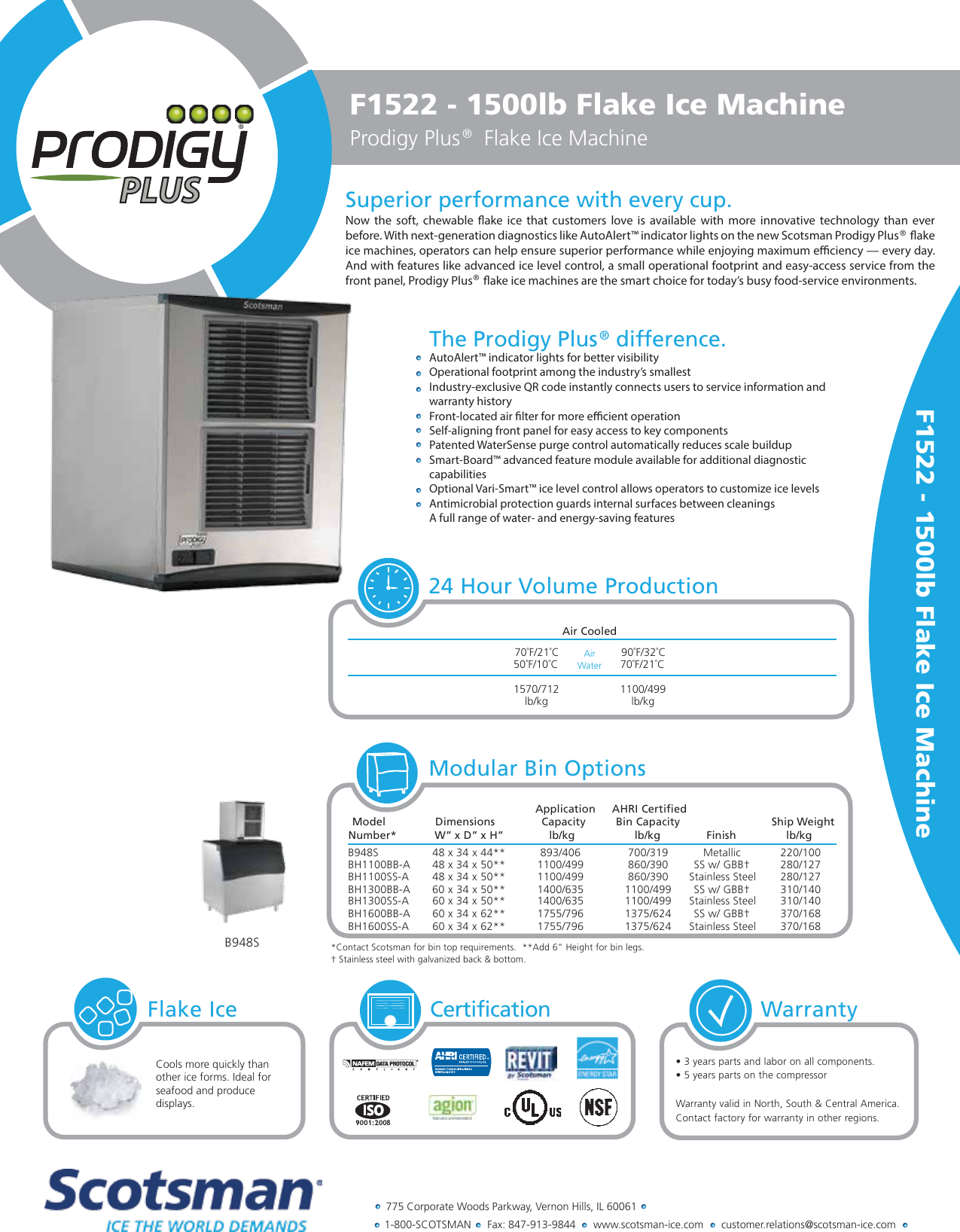 Page 1 of 2 - Scotsman Scotsman-F1522-Prodigy-Plus-Specification-Sheet- PP F1522 Spec Sheet Low Qual  Scotsman-f1522-prodigy-plus-specification-sheet