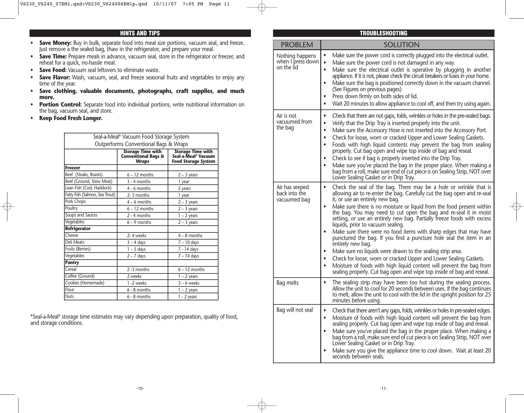 Page 6 of 7 - Seal-A-Meal Seal-A-Meal-Vs230-Users-Manual- VS230_VS240_07EM1  Seal-a-meal-vs230-users-manual