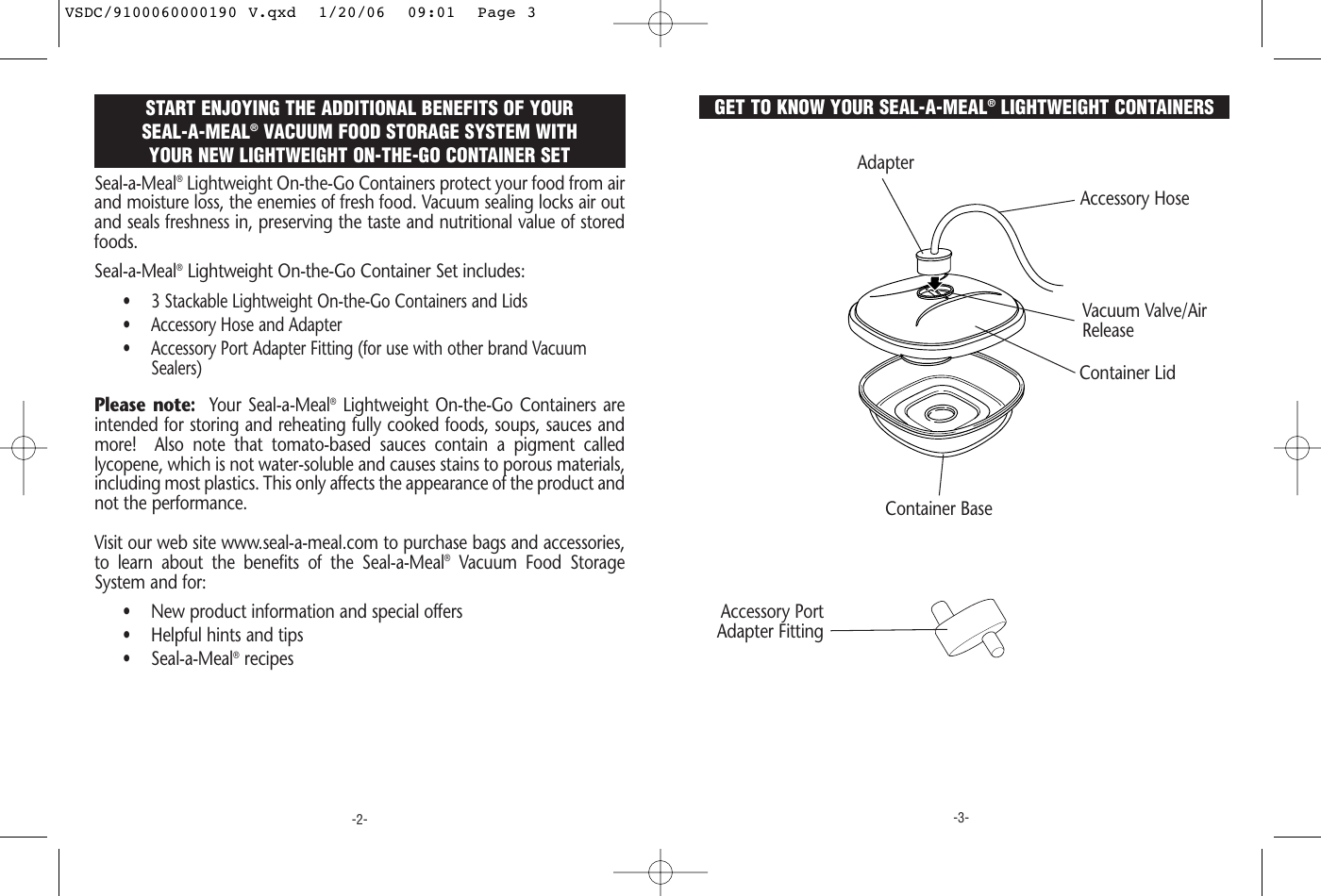 Page 2 of 4 - Seal-A-Meal Seal-A-Meal-Vsdc-24-Users-Manual- VSDC/9100060000190 V  Seal-a-meal-vsdc-24-users-manual