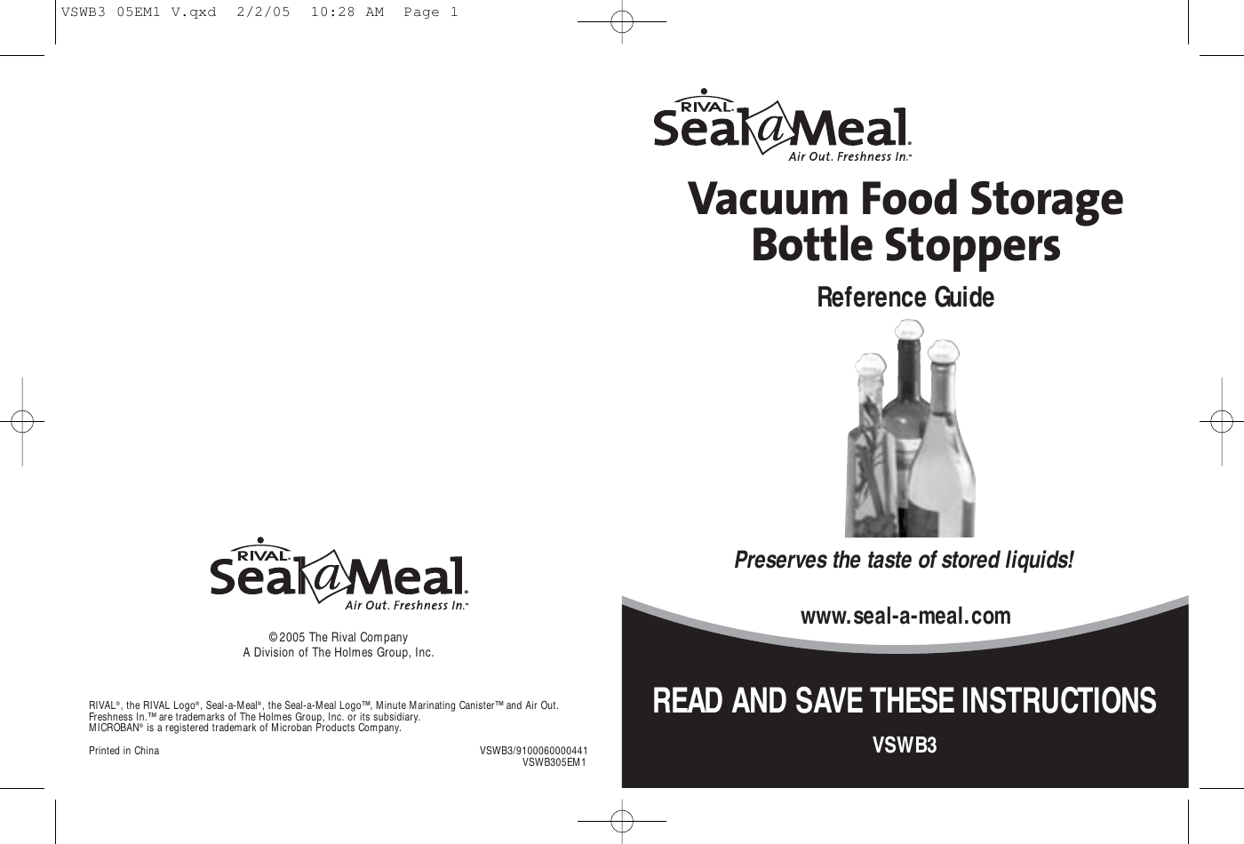 Seal A Meal Vswb3 Users Manual 05EM1 V