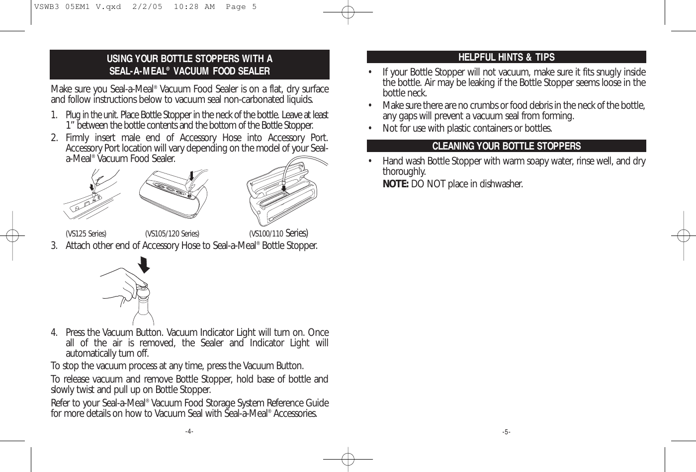 Seal A Meal Vswb3 Users Manual 05EM1 V