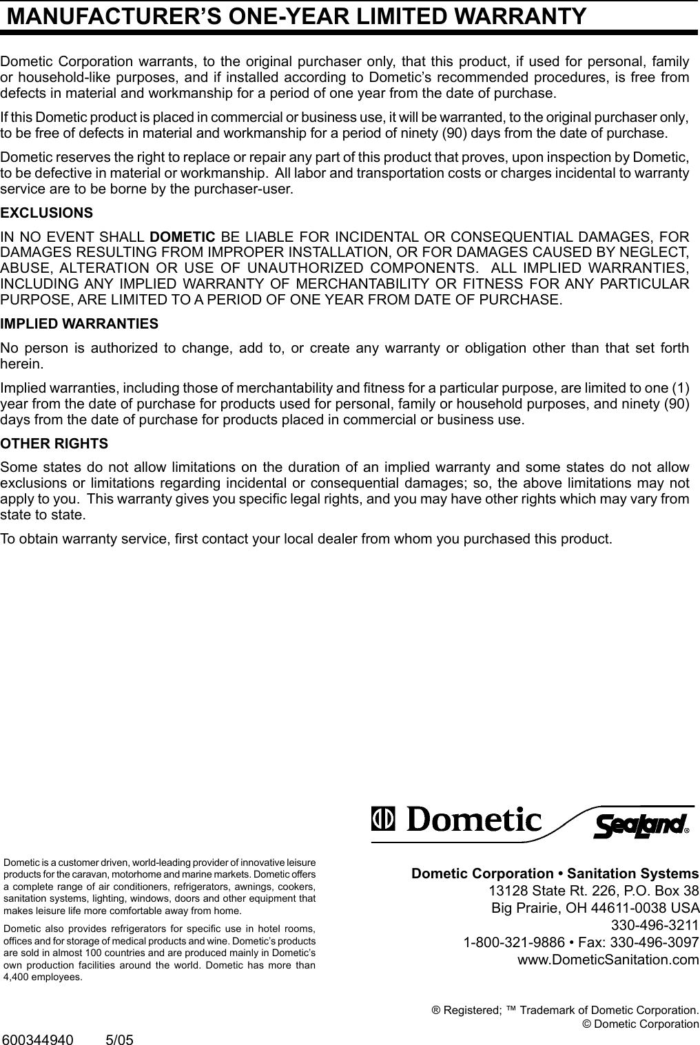 Page 12 of 12 - Sealand Sealand-1-2500-Series-Users-Manual- VacuFlush 2500 Cassette Vacuum Tank Manual  Sealand-1-2500-series-users-manual