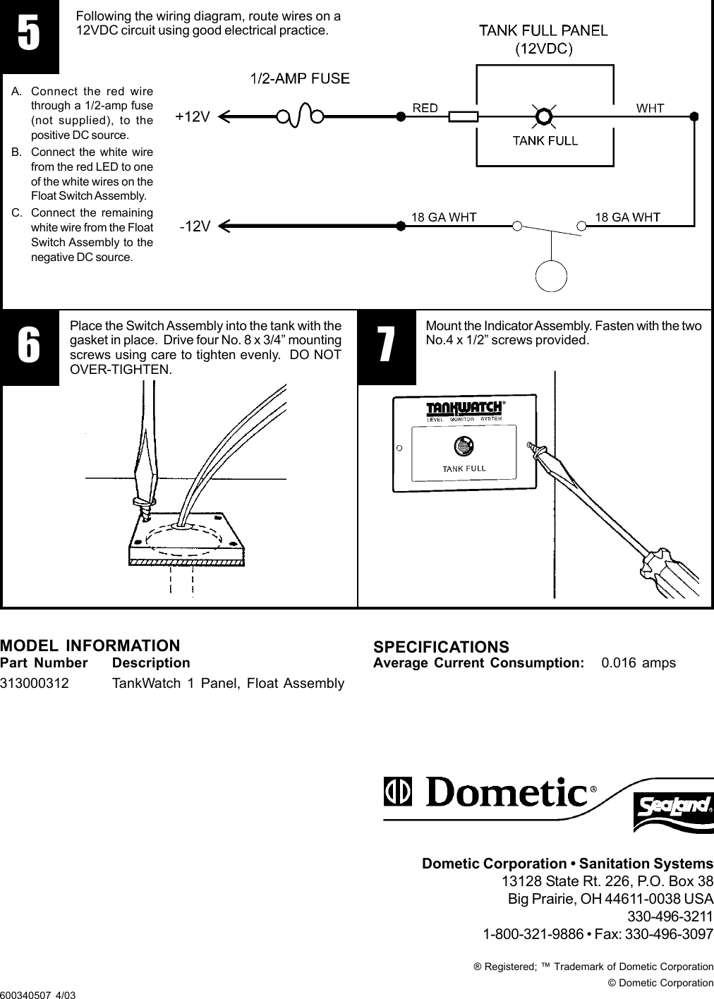 Page 2 of 2 - Sealand Sealand-Tankwatch-Level-Monitor-System-Users-Manual- TankWatch 1 Installation Instructions  Sealand-tankwatch-level-monitor-system-users-manual