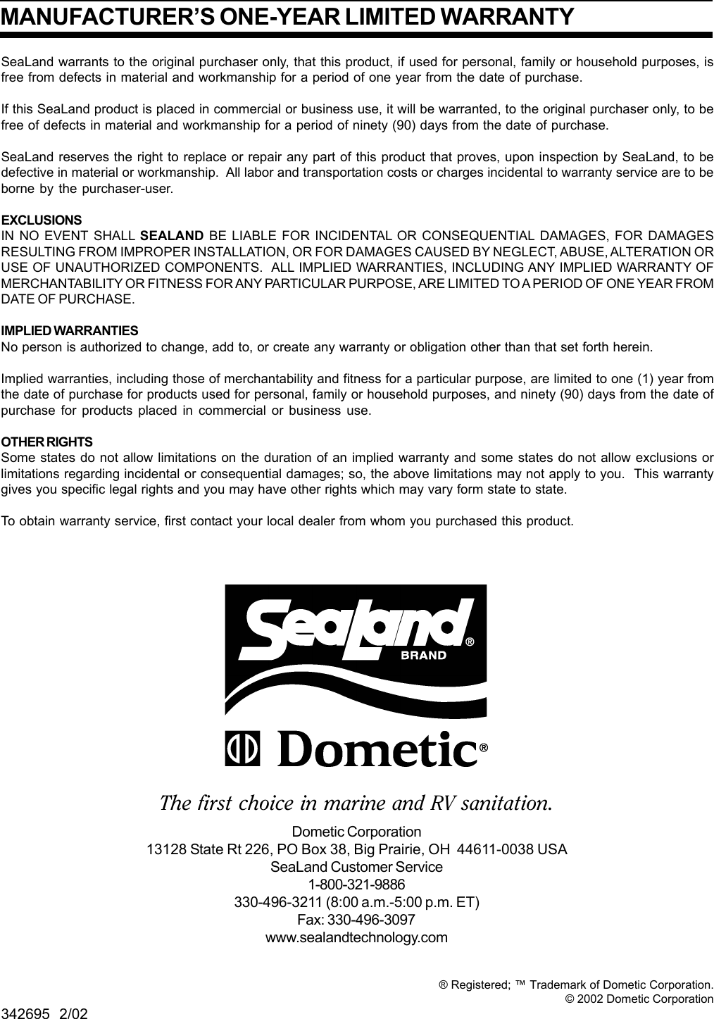 Page 12 of 12 - Sealand Sealand-Vacuum-Pump-Users-Manual- M-Pump.p65  Sealand-vacuum-pump-users-manual