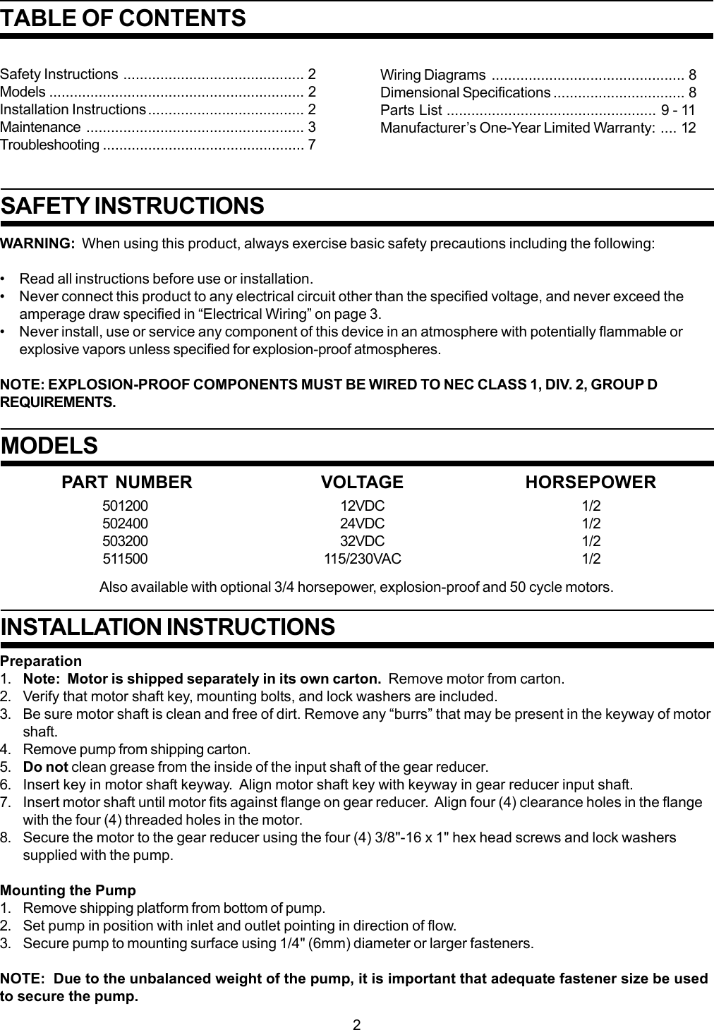 Page 2 of 12 - Sealand Sealand-Vacuum-Pump-Users-Manual- M-Pump.p65  Sealand-vacuum-pump-users-manual
